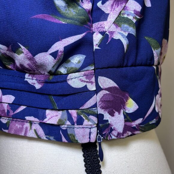 Essue crop top sheer flounce sleeve dark blue pink purple womens M - Picture 5 of 16